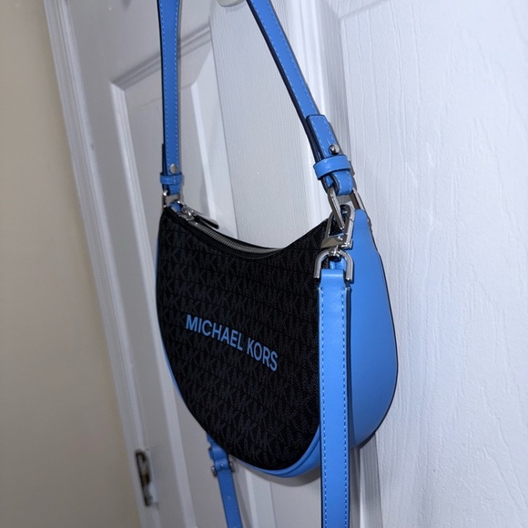 Michael Kors Kyla Small Convertable Pouchette in Blue and Black - Picture 2 of 8